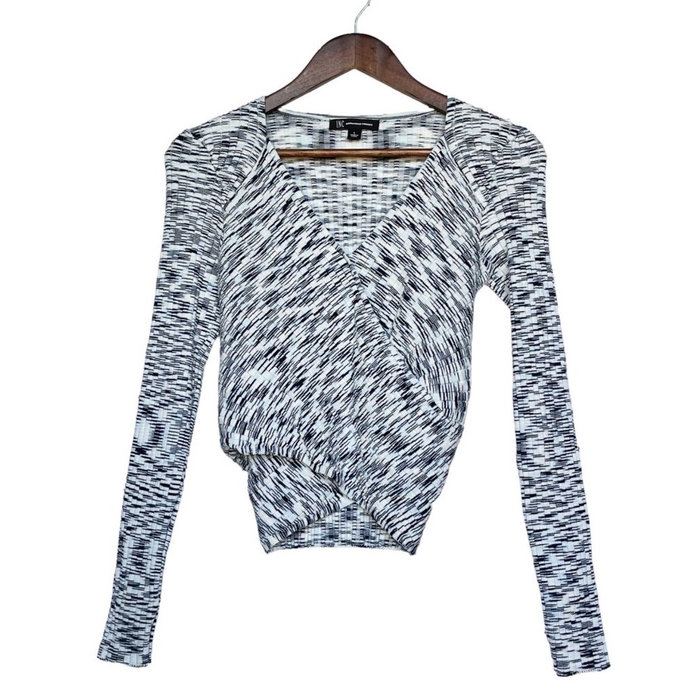 NWT INC International Concepts Long Sleeve Wrap Space Dye Indigo Top Size Large